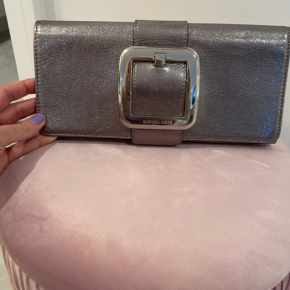 Michael Kors silver metallic clutch